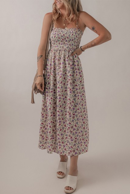 Multicolour Bohemian Ditsy Floral Smocked Fit Flare Sundress LC6124396-P22